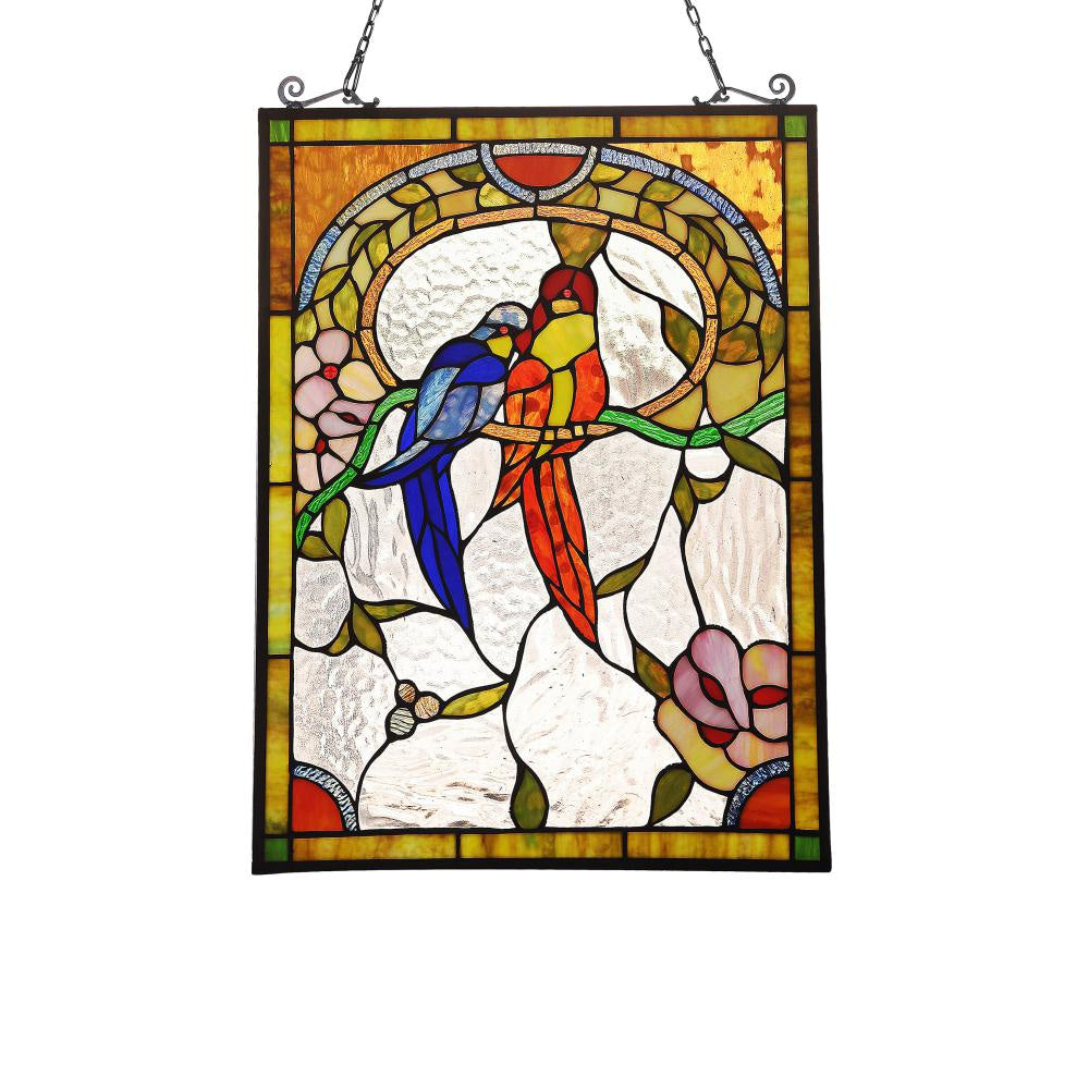 Lighting LOVEBIRDS Animal Tiffany-glass Window Panel 24" Tall