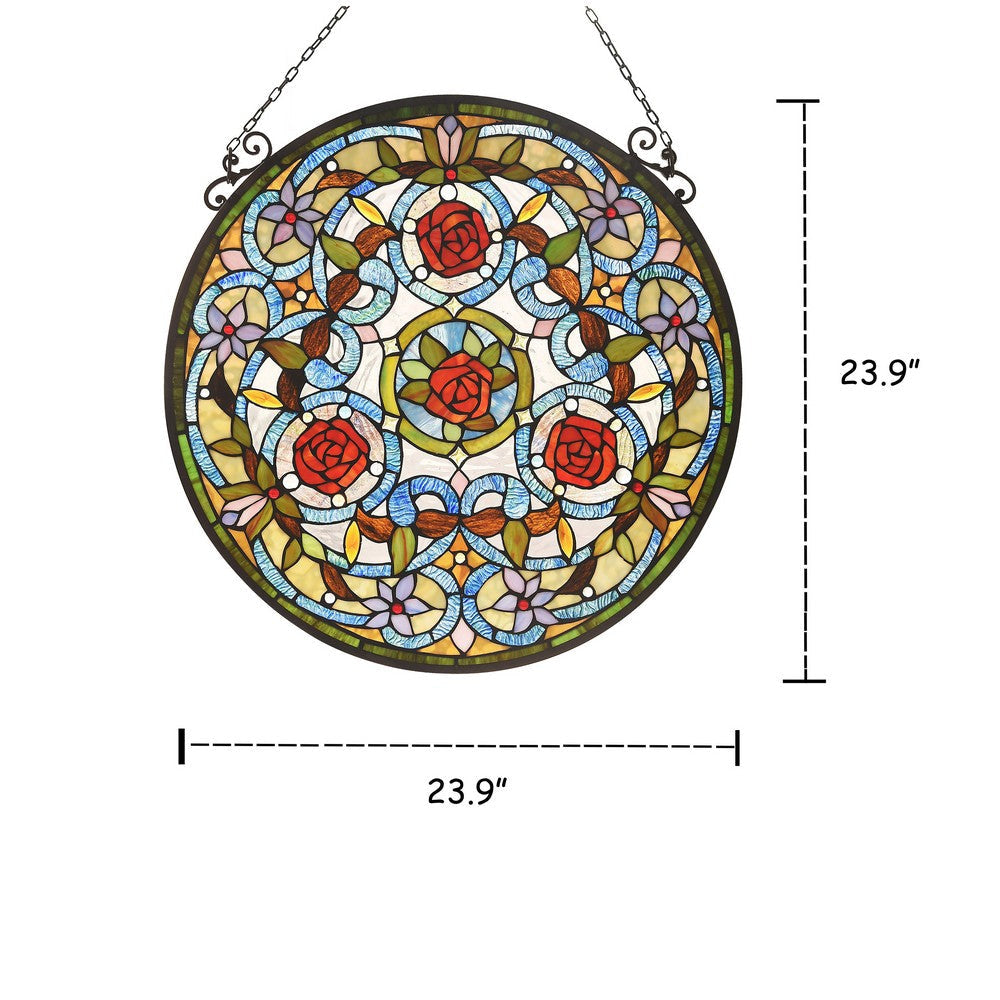 Lighting AMARYLLIS Floral Tiffany-glass Window Panel 24’’ Wide CHL-CH3P154RF24-GPN
