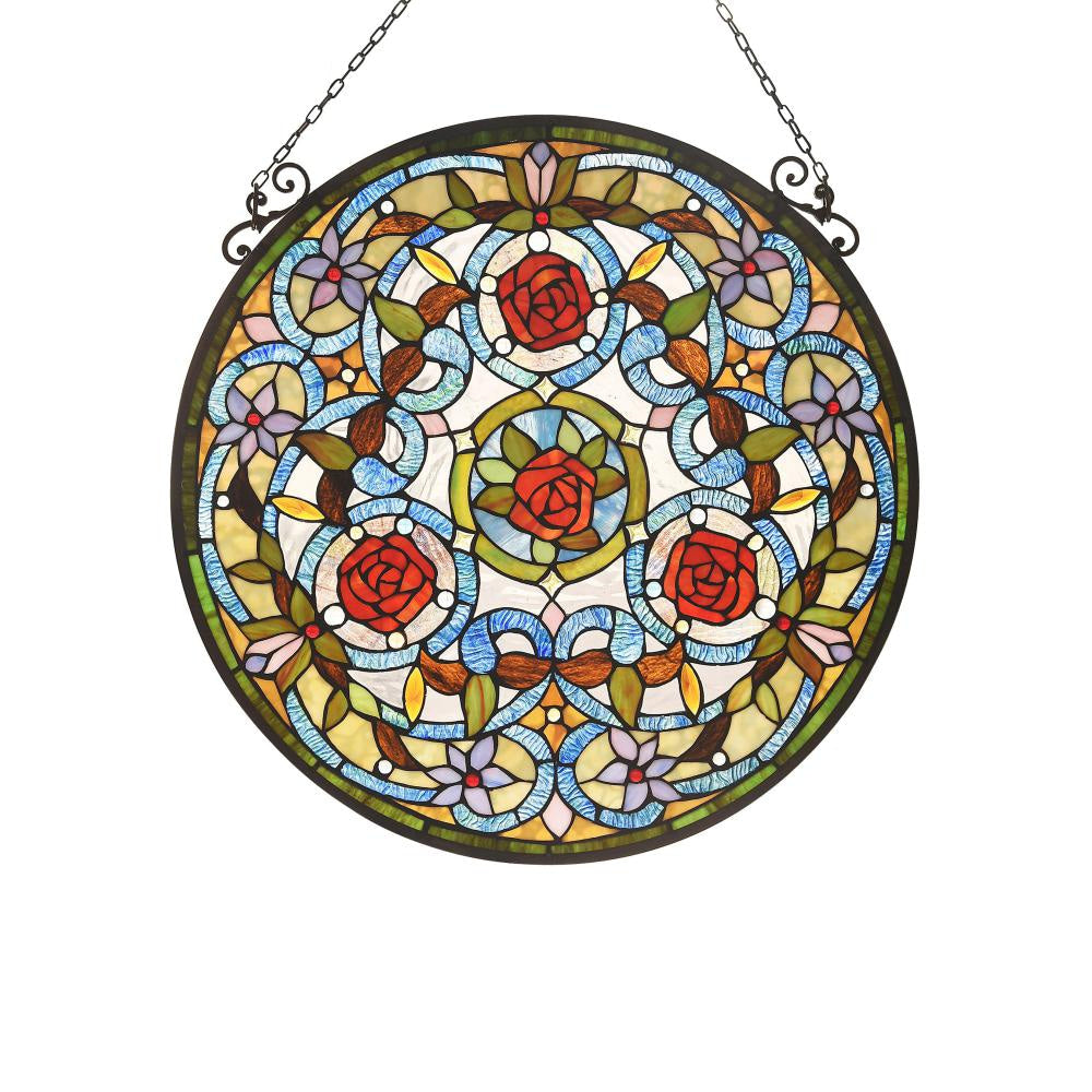 Lighting AMARYLLIS Floral Tiffany-glass Window Panel 24" Wide
