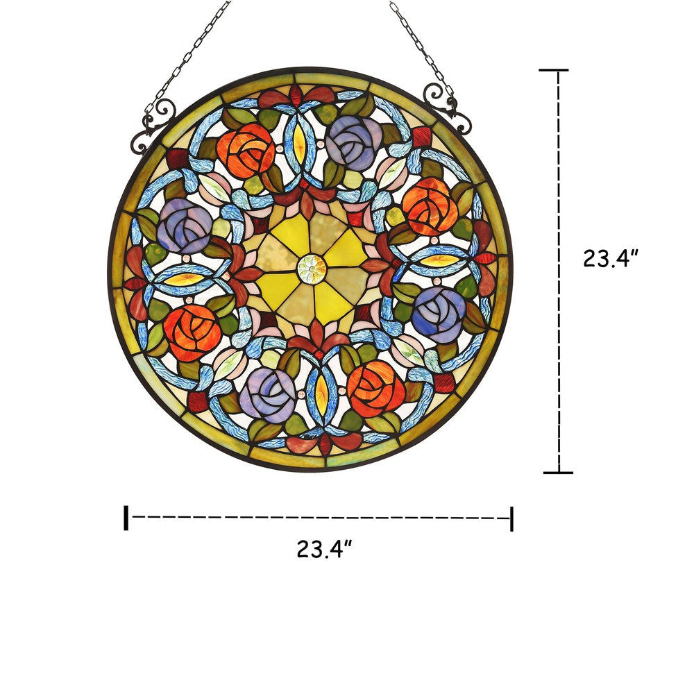 Lighting ANEMONE Floral Tiffany-glass Window Panel 24’’ Wide CHL-CH3P157RF24-GPN