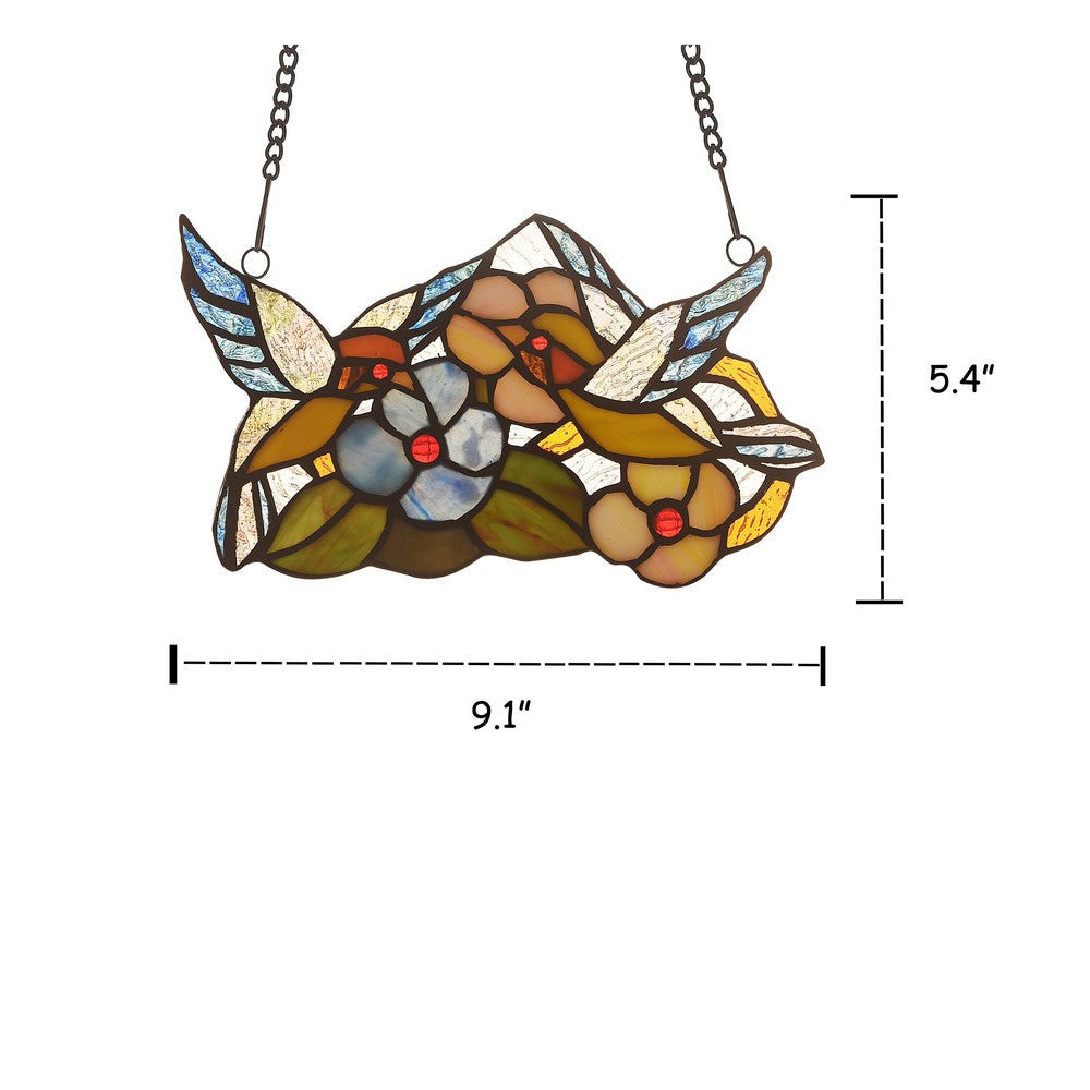 Lighting THRUSH Animal Tiffany-glass Window Panel 10’’ Wide CHL-CH3P158BA10-GPN