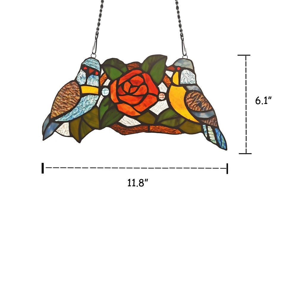 Lighting SPARROW Animal Tiffany-glass Window Panel 12’’ Wide CHL-CH3P160BA12-GPN