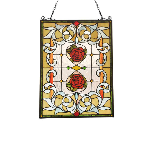 Lighting ZINNIA Floral Tiffany-glass Window Panel 24" Tall
