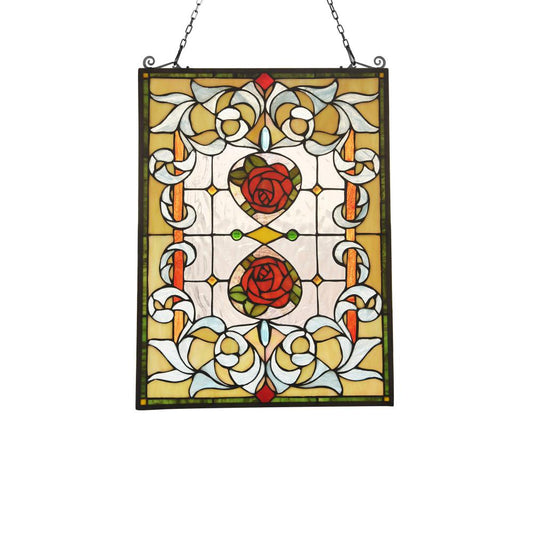 Lighting ZINNIA Floral Tiffany-glass Window Panel 24" Tall