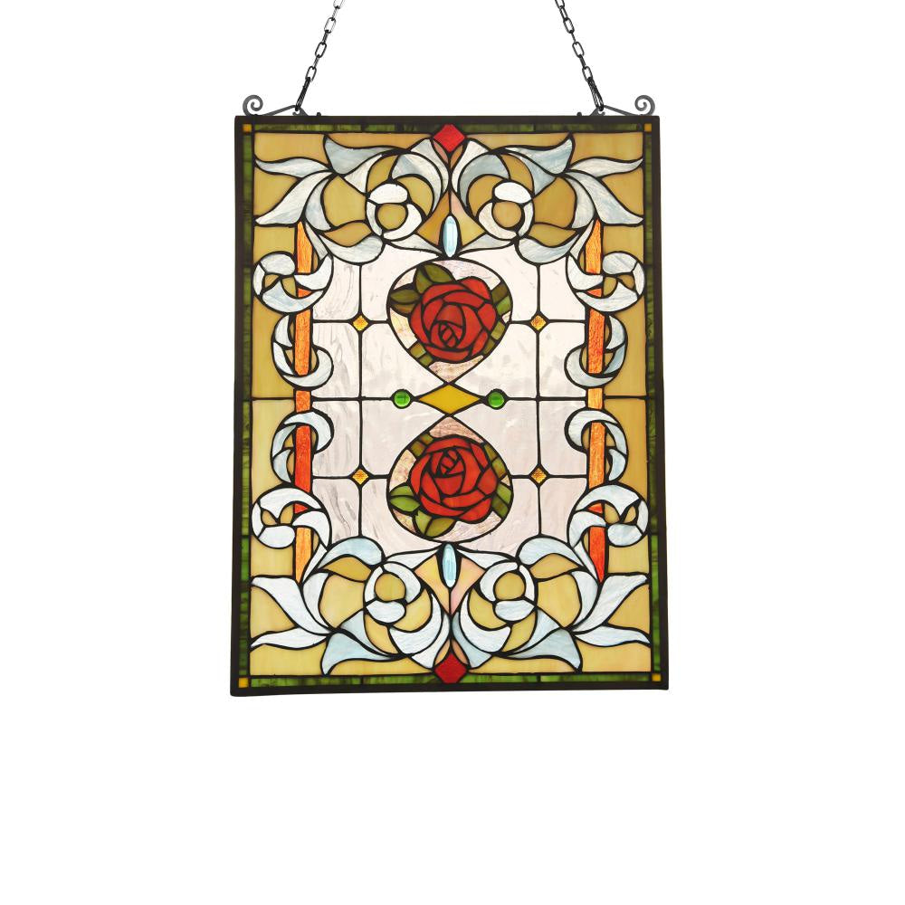 Lighting ZINNIA Floral Tiffany-glass Window Panel 24" Tall