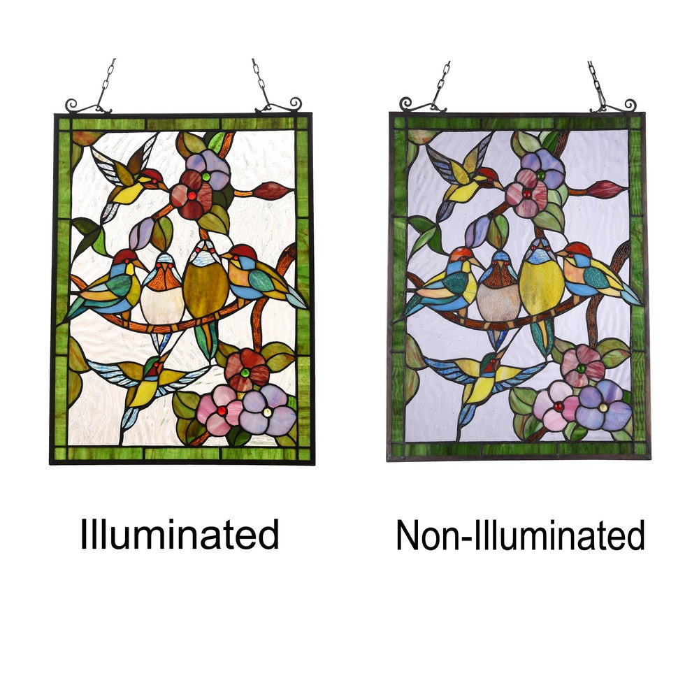 Lighting TROPICAL BIRDS Tiffany-style Animal Design Window Panel 18’’ x 25’’ CHL-CH3P194GA25-GPN