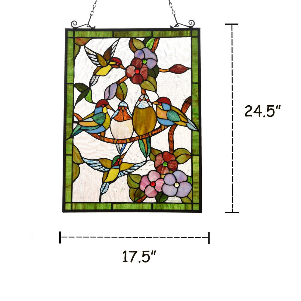 Lighting TROPICAL BIRDS Tiffany-style Animal Design Window Panel 18’’ x 25’’ CHL-CH3P194GA25-GPN