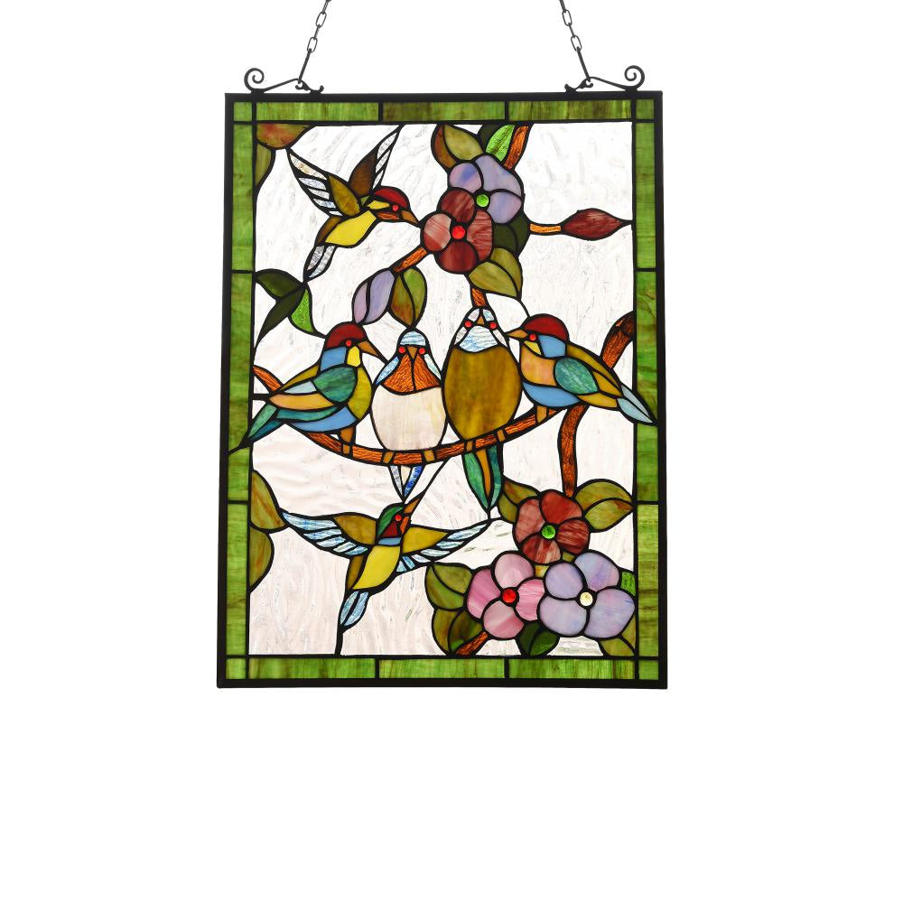Lighting TROPICAL BIRDS Tiffany-style Animal Design Window Panel 18" x 25"