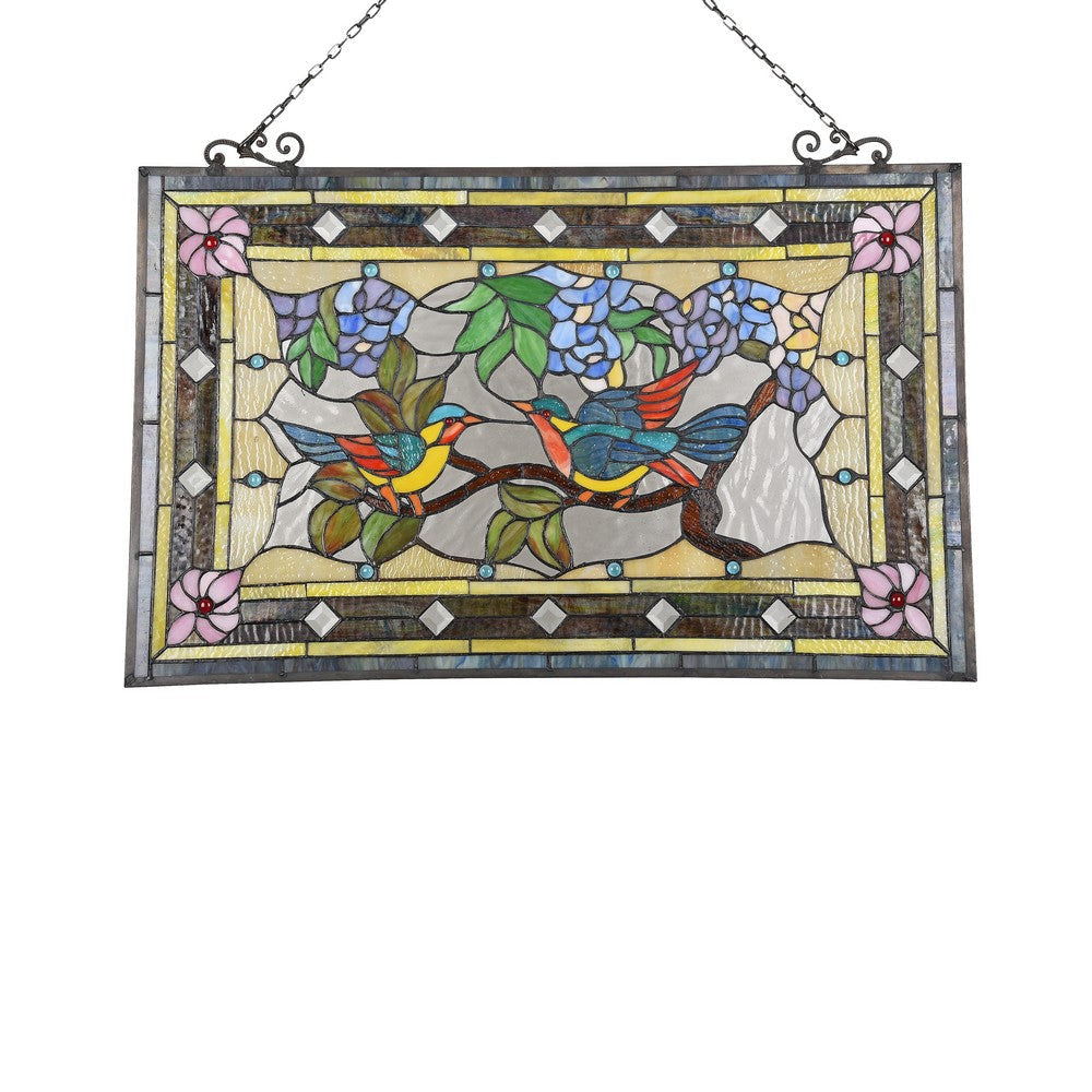 Lighting GREETING BIRDS Tiffany-style Animal Design Window Panel 32’’ x 21’’ CHL-CH3P199PA32-GPN