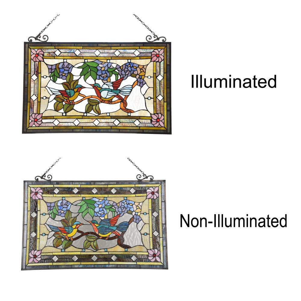 Lighting GREETING BIRDS Tiffany-style Animal Design Window Panel 32’’ x 21’’ CHL-CH3P199PA32-GPN