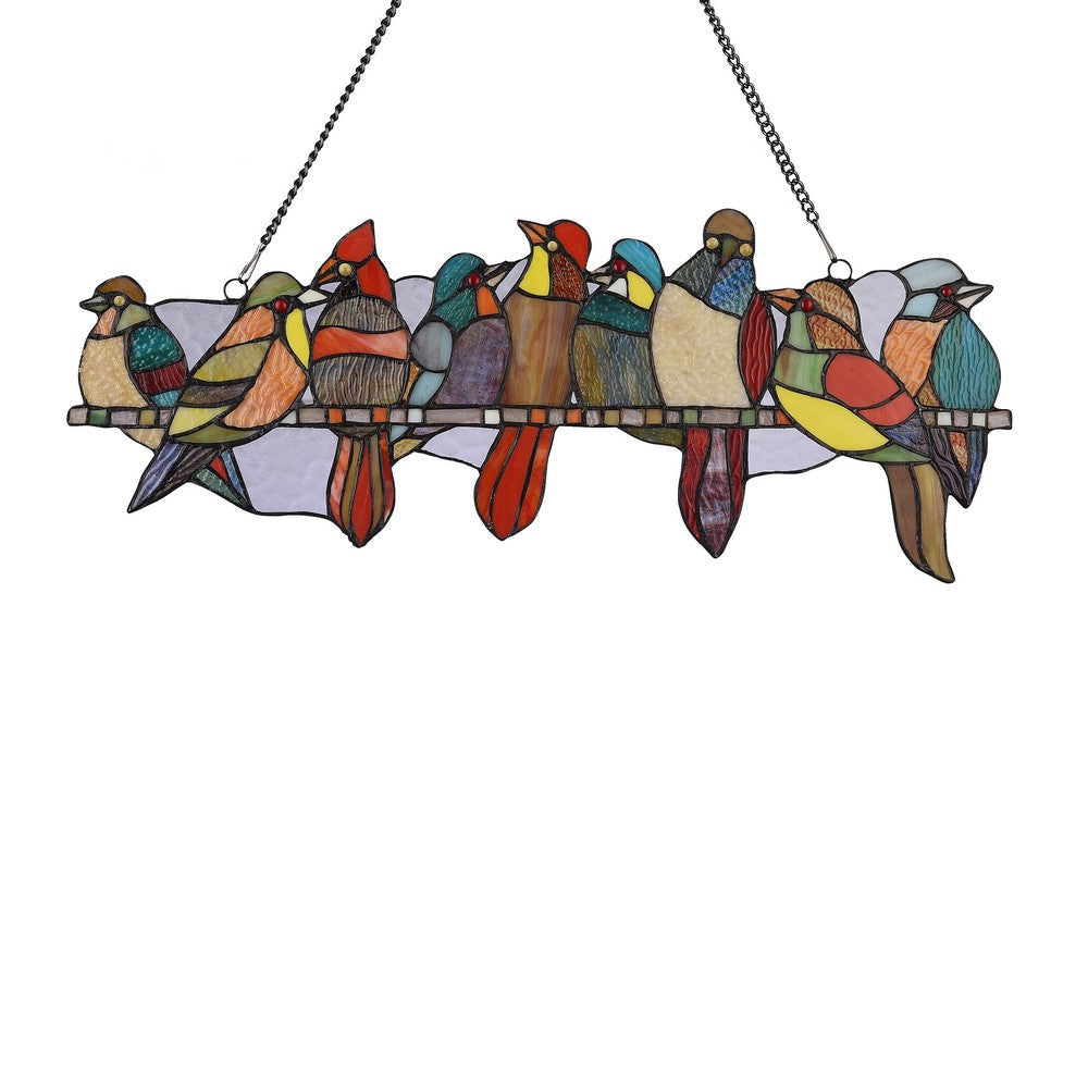 Lighting BIRDS ON A VINE Tiffany-style Animal Design Window Panel 24’’ x 10’’ CHL-CH3P209BA24-GPN