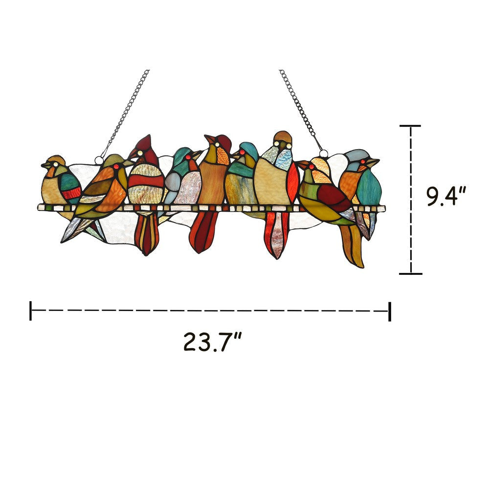 Lighting BIRDS ON A VINE Tiffany-style Animal Design Window Panel 24’’ x 10’’ CHL-CH3P209BA24-GPN
