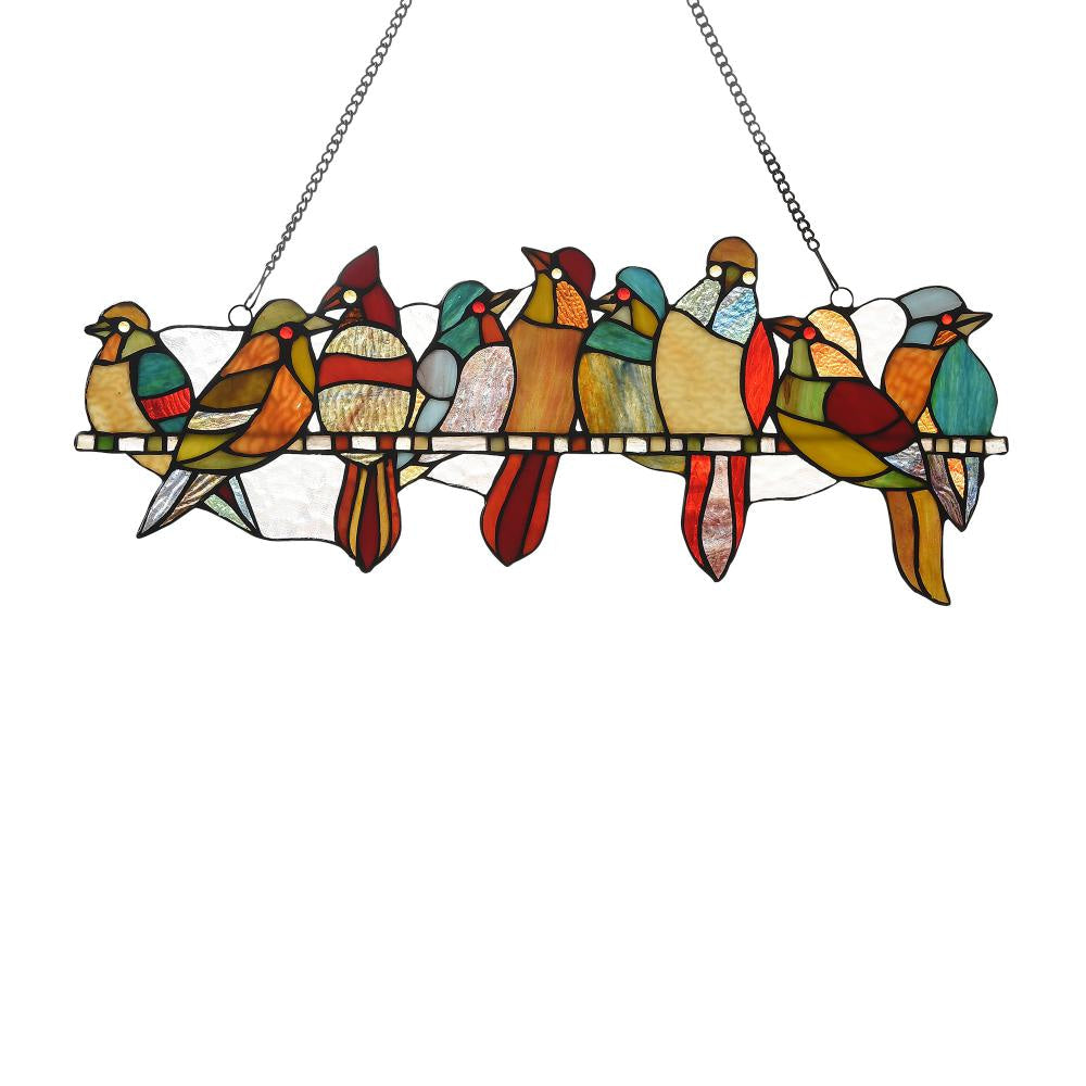 Lighting BIRDS ON A VINE Tiffany-style Animal Design Window Panel 24" x 10"