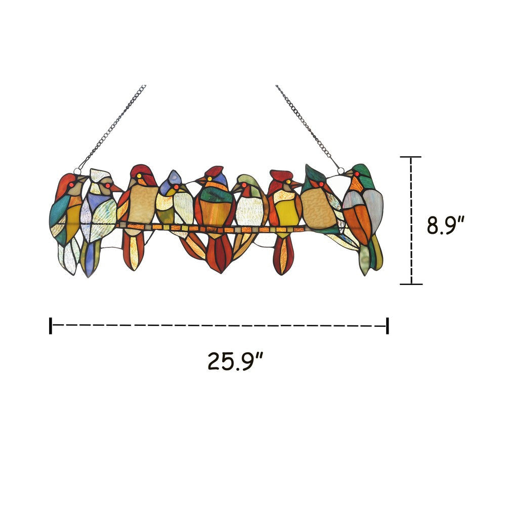Lighting BIRDS ON A VINE Tiffany-style Animal Design Window Panel 26’’ x 9’’ CHL-CH3P210OA26-GPN