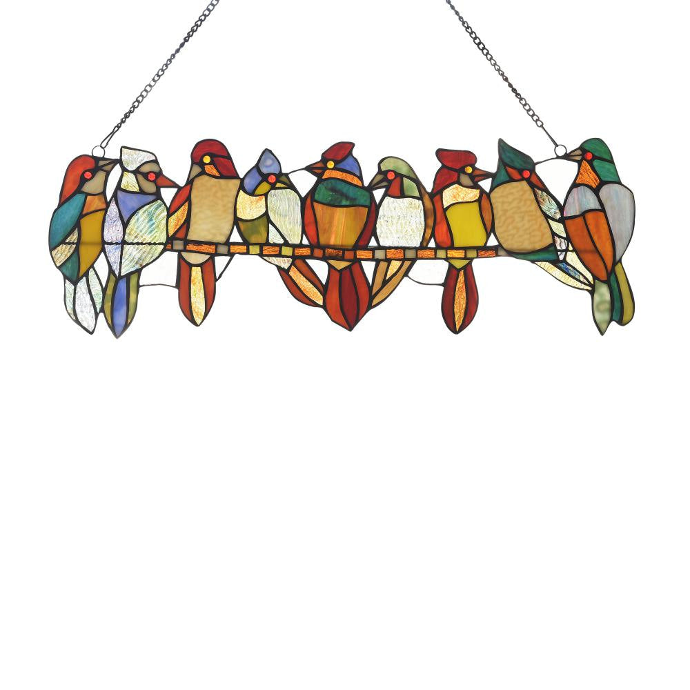 Lighting BIRDS ON A VINE Tiffany-style Animal Design Window Panel 26" x 9"