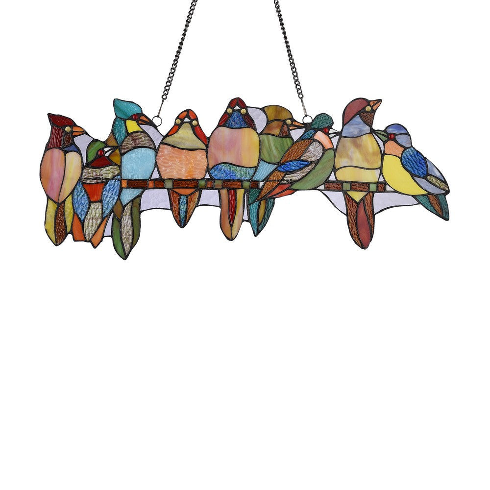 Lighting BIRDS ON A VINE Tiffany-style Animal Design Window Panel 25’’ x 10’’ CHL-CH3P211RA25-GPN