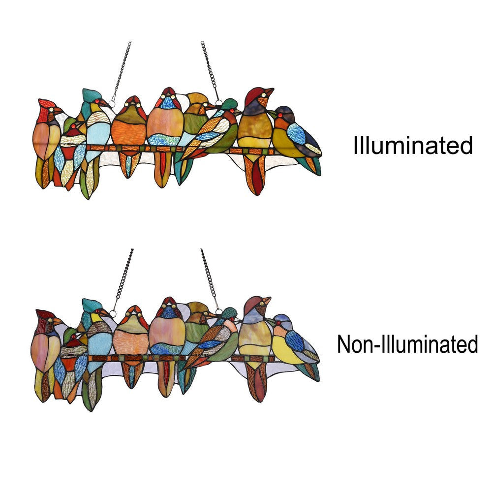Lighting BIRDS ON A VINE Tiffany-style Animal Design Window Panel 25’’ x 10’’ CHL-CH3P211RA25-GPN