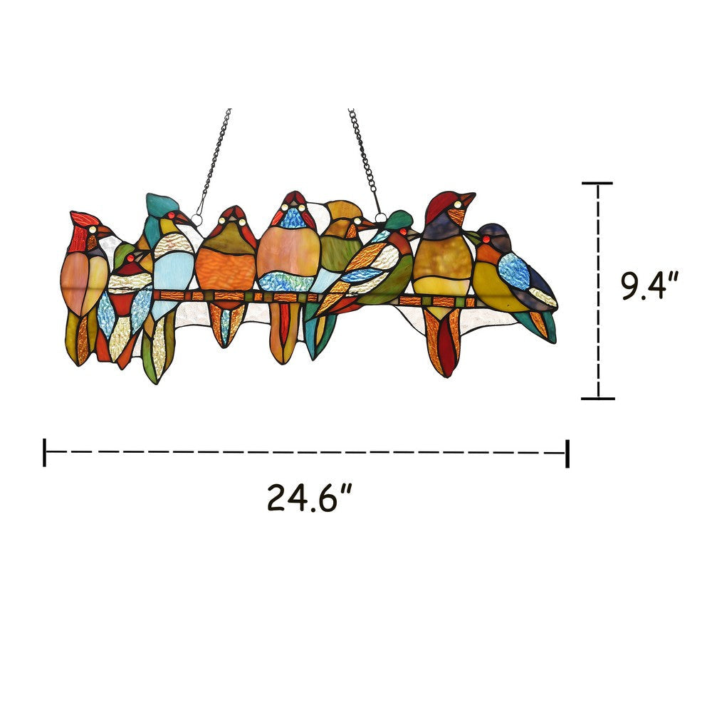 Lighting BIRDS ON A VINE Tiffany-style Animal Design Window Panel 25’’ x 10’’ CHL-CH3P211RA25-GPN