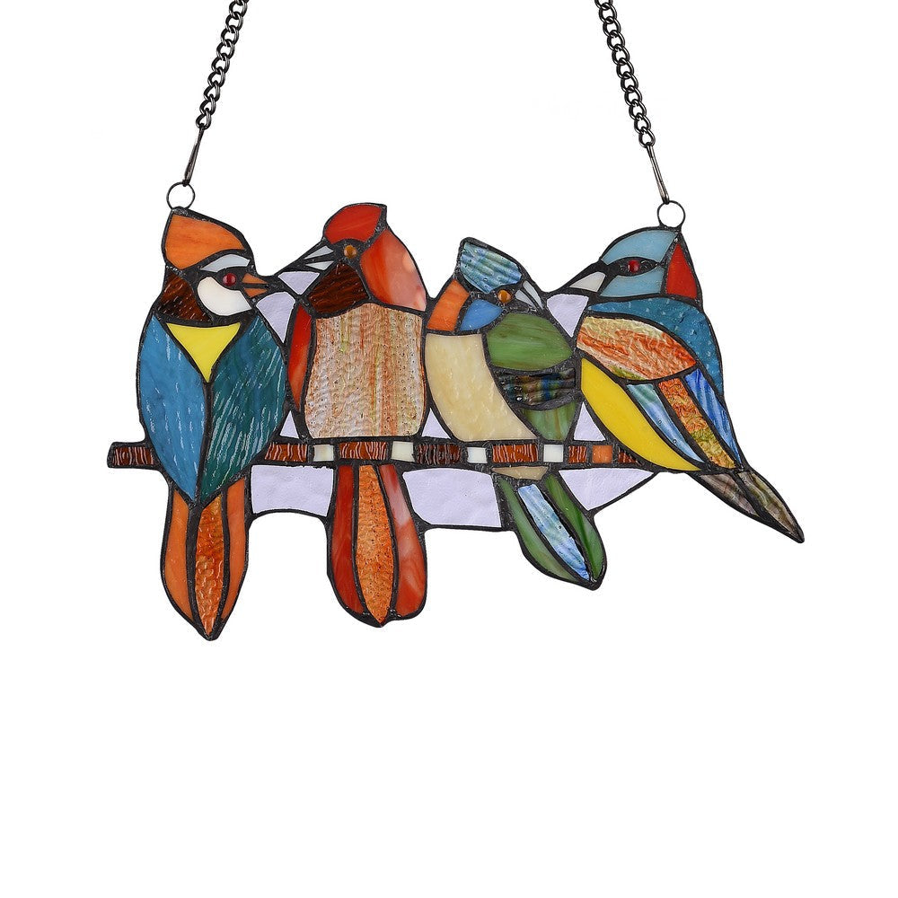 Lighting CARDINAL FAMILY Tiffany-style Animal Design Window Panel 14’’ x 9’’ CHL-CH3P213RA13-GPN
