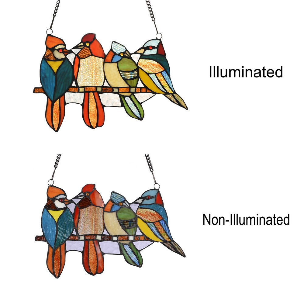 Lighting CARDINAL FAMILY Tiffany-style Animal Design Window Panel 14’’ x 9’’ CHL-CH3P213RA13-GPN