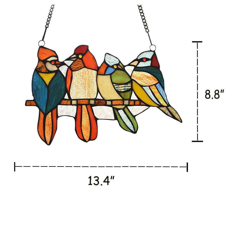 Lighting CARDINAL FAMILY Tiffany-style Animal Design Window Panel 14’’ x 9’’ CHL-CH3P213RA13-GPN