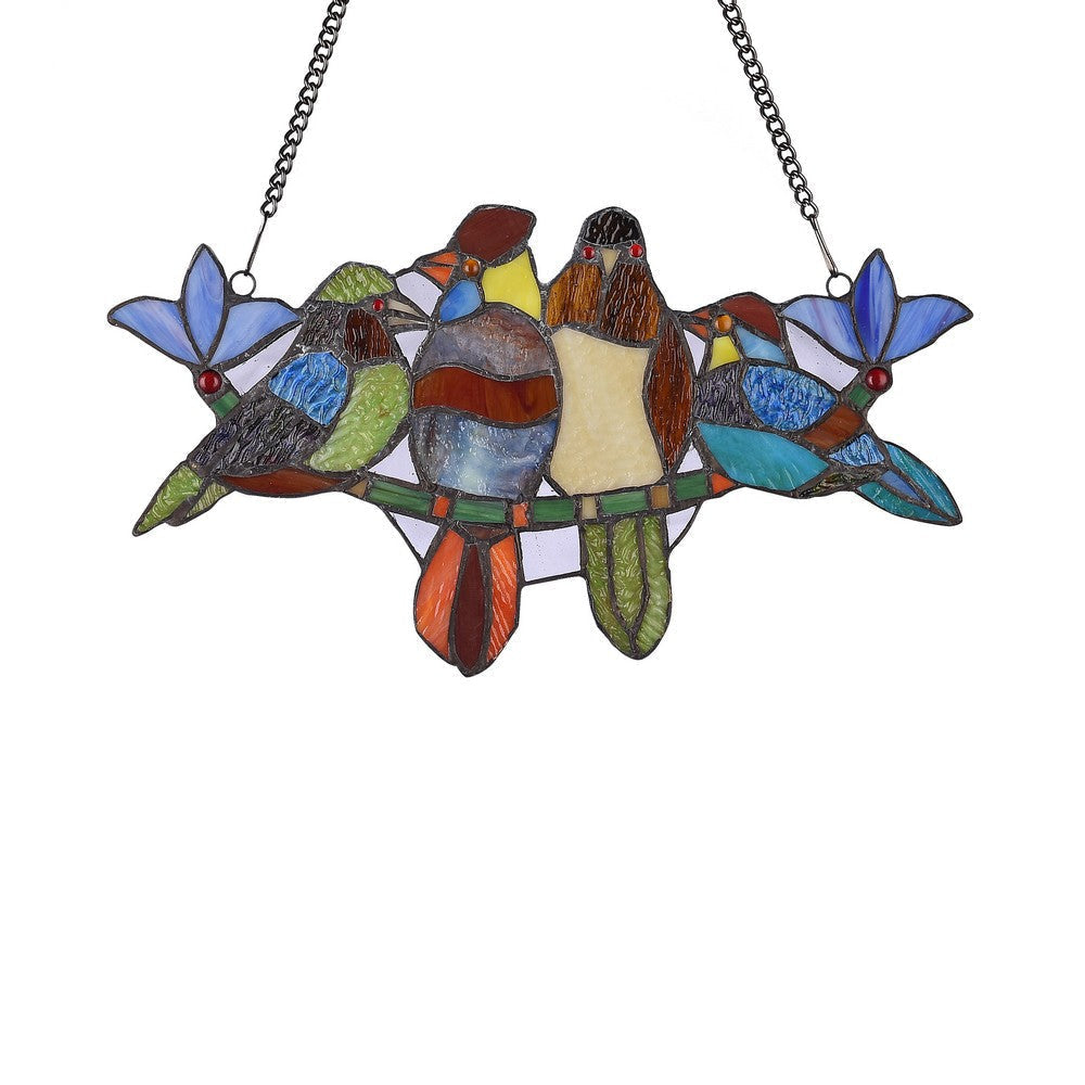 Lighting TROPICAL BIRDS Tiffany-style Animal Design Window Panel 16’’ x 9’’ CHL-CH3P215GA16-GPN
