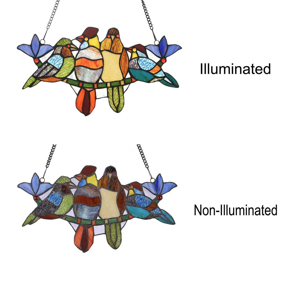 Lighting TROPICAL BIRDS Tiffany-style Animal Design Window Panel 16’’ x 9’’ CHL-CH3P215GA16-GPN