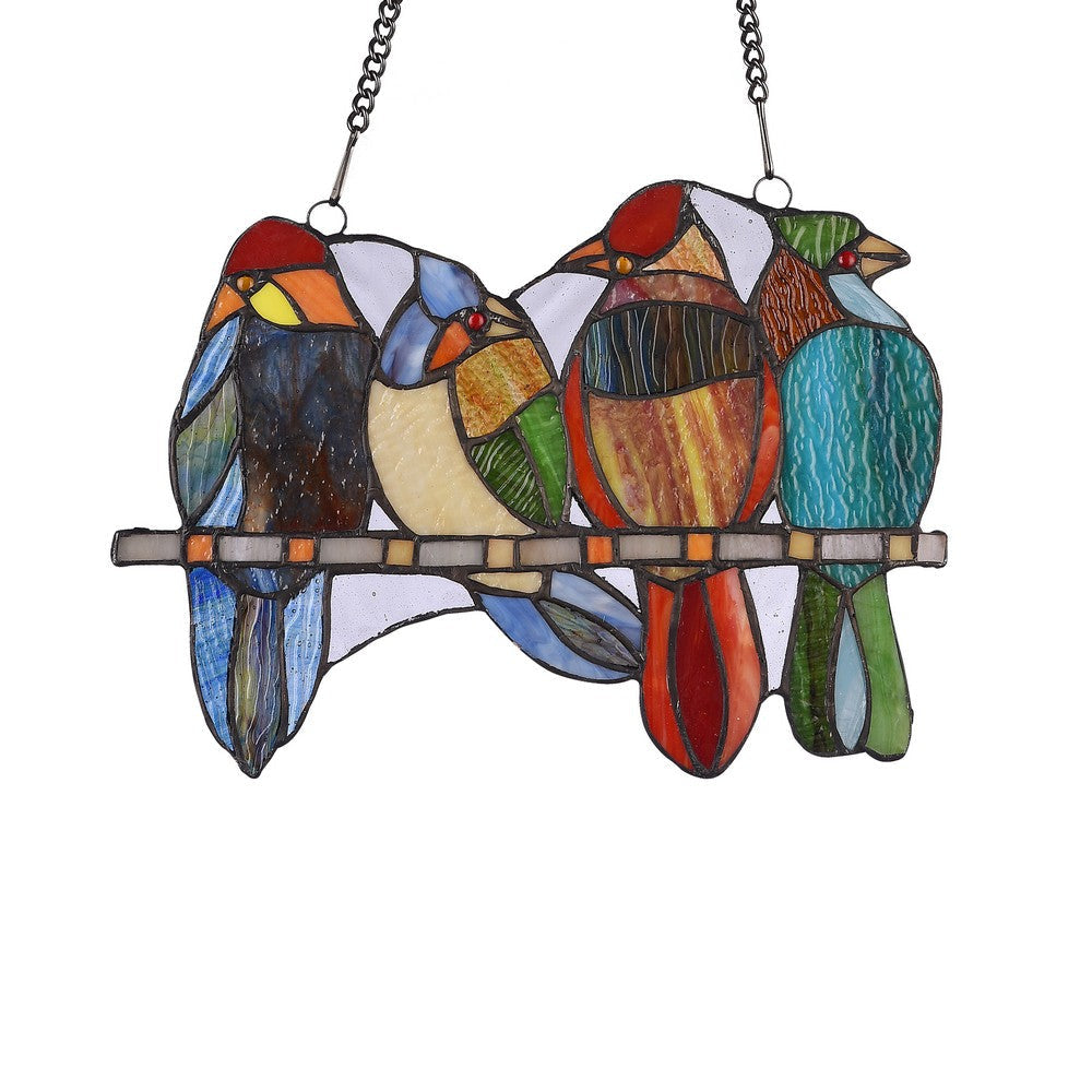 Lighting CARDINAL FAMILY Tiffany-style Animal Design Window Panel 13’’ x 9’’ CHL-CH3P216RA12-GPN