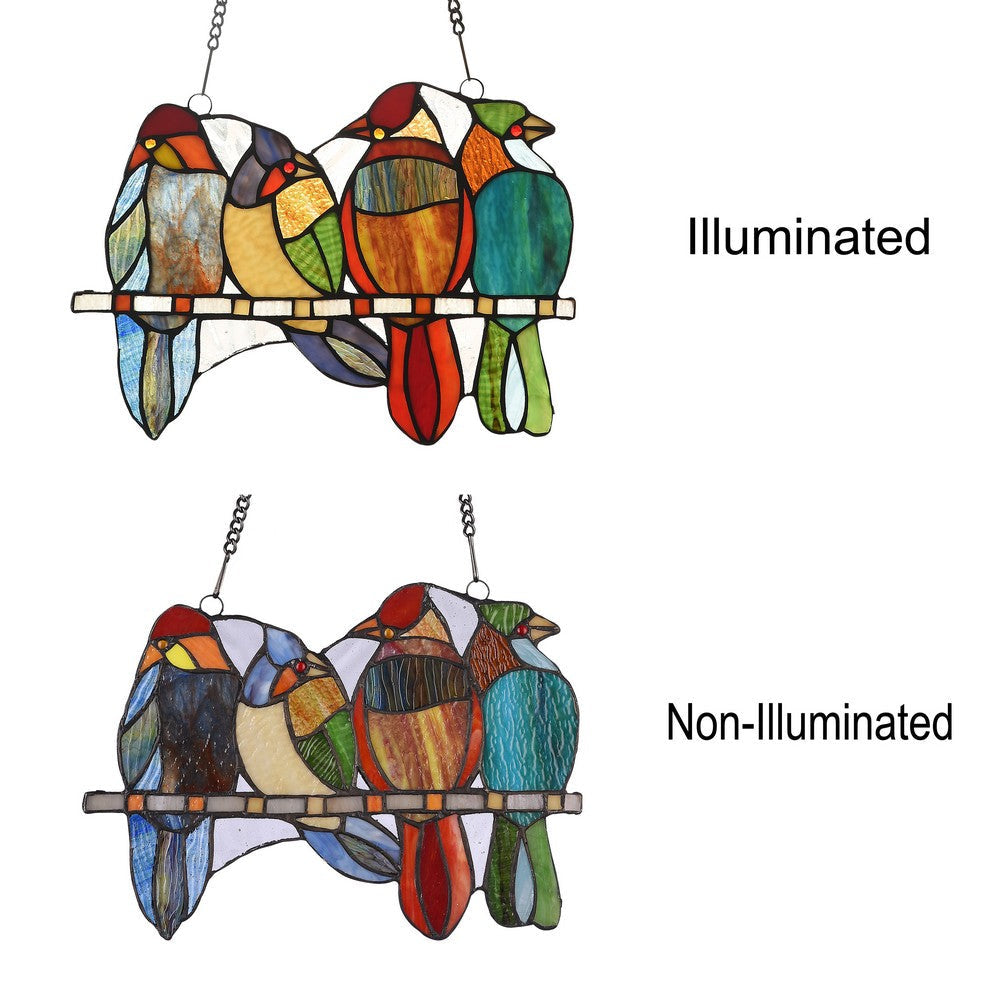 Lighting CARDINAL FAMILY Tiffany-style Animal Design Window Panel 13’’ x 9’’ CHL-CH3P216RA12-GPN