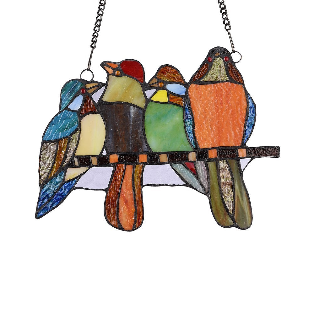 Lighting PERCHED BIRDS Tiffany-style Animal Design Window Panel 12’’ x 9’’ CHL-CH3P217OA12-GPN