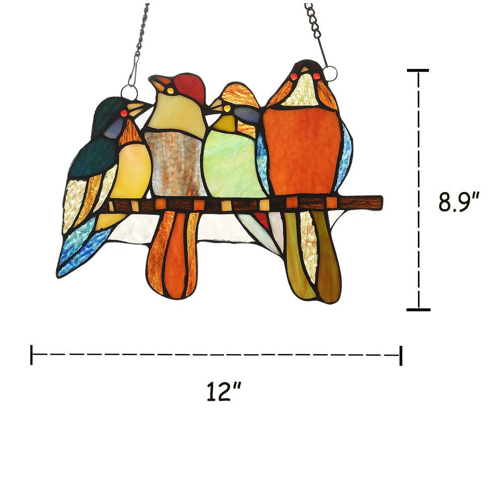 Lighting PERCHED BIRDS Tiffany-style Animal Design Window Panel 12’’ x 9’’ CHL-CH3P217OA12-GPN