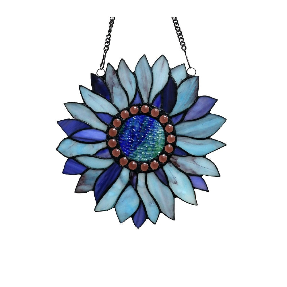 CHLOE Lighting SUNDANCE Tiffany-style Floral Stained Glass Window Panel 11’’ Height CHL-CH3P223BF11-RND