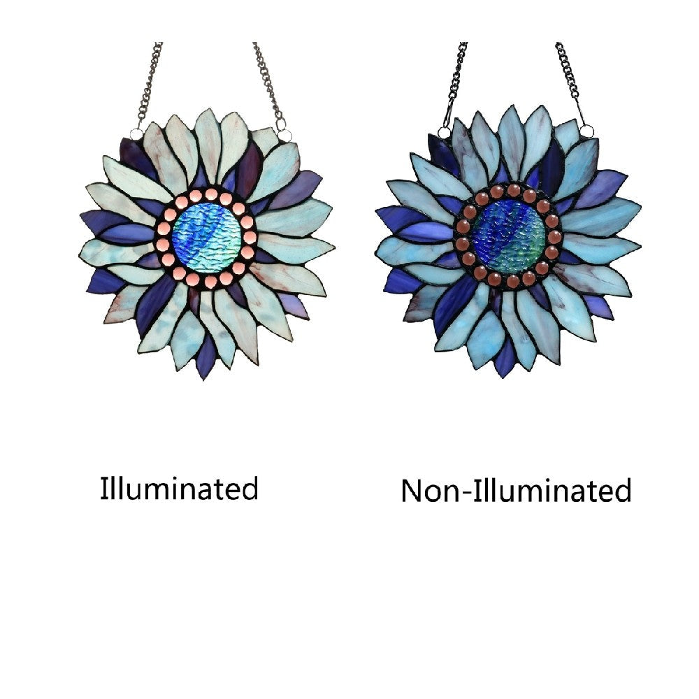 CHLOE Lighting SUNDANCE Tiffany-style Floral Stained Glass Window Panel 11’’ Height CHL-CH3P223BF11-RND