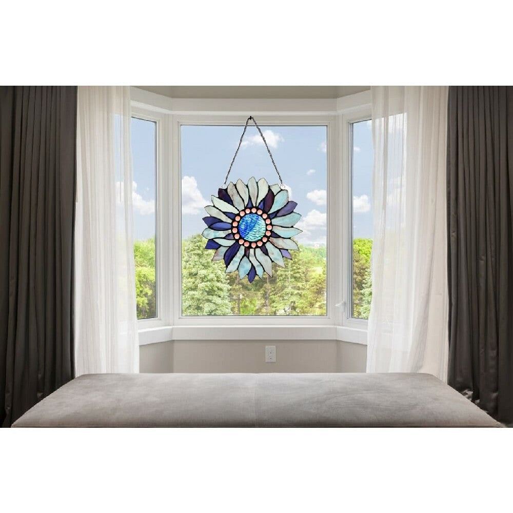CHLOE Lighting SUNDANCE Tiffany-style Floral Stained Glass Window Panel 11’’ Height CHL-CH3P223BF11-RND
