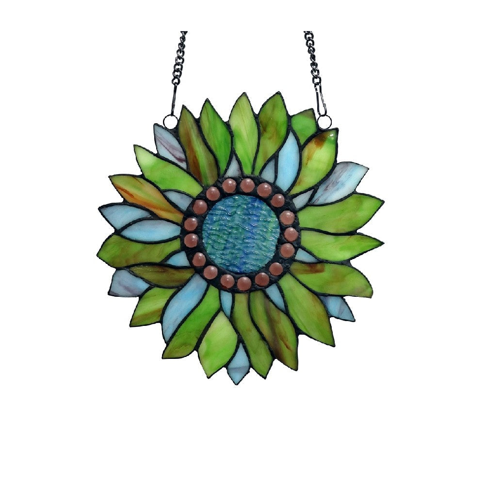 CHLOE Lighting SUNDANCE Tiffany-style Floral Stained Glass Window Panel 11’’ Height CHL-CH3P223BF11-RND