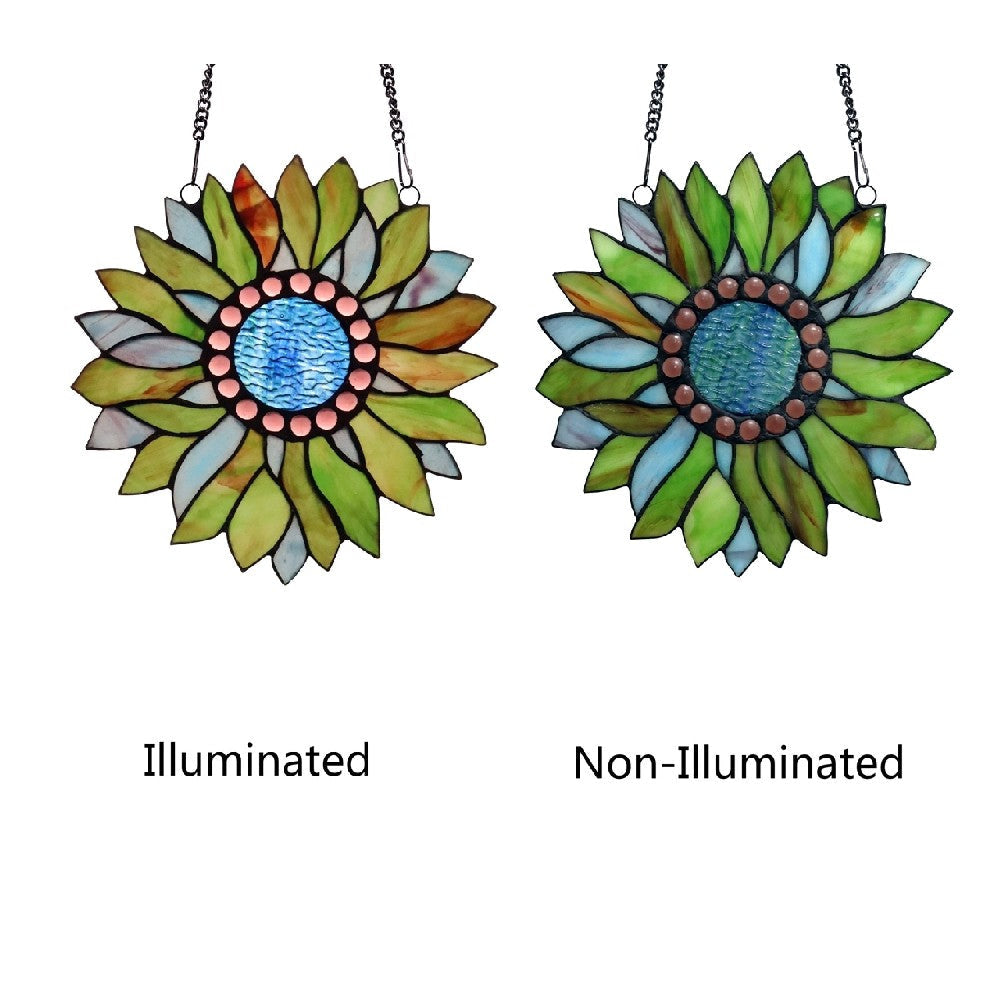 CHLOE Lighting SUNDANCE Tiffany-style Floral Stained Glass Window Panel 11’’ Height CHL-CH3P223BF11-RND