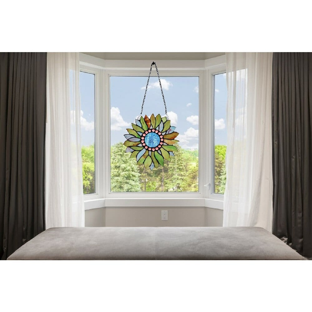 CHLOE Lighting SUNDANCE Tiffany-style Floral Stained Glass Window Panel 11’’ Height CHL-CH3P223BF11-RND
