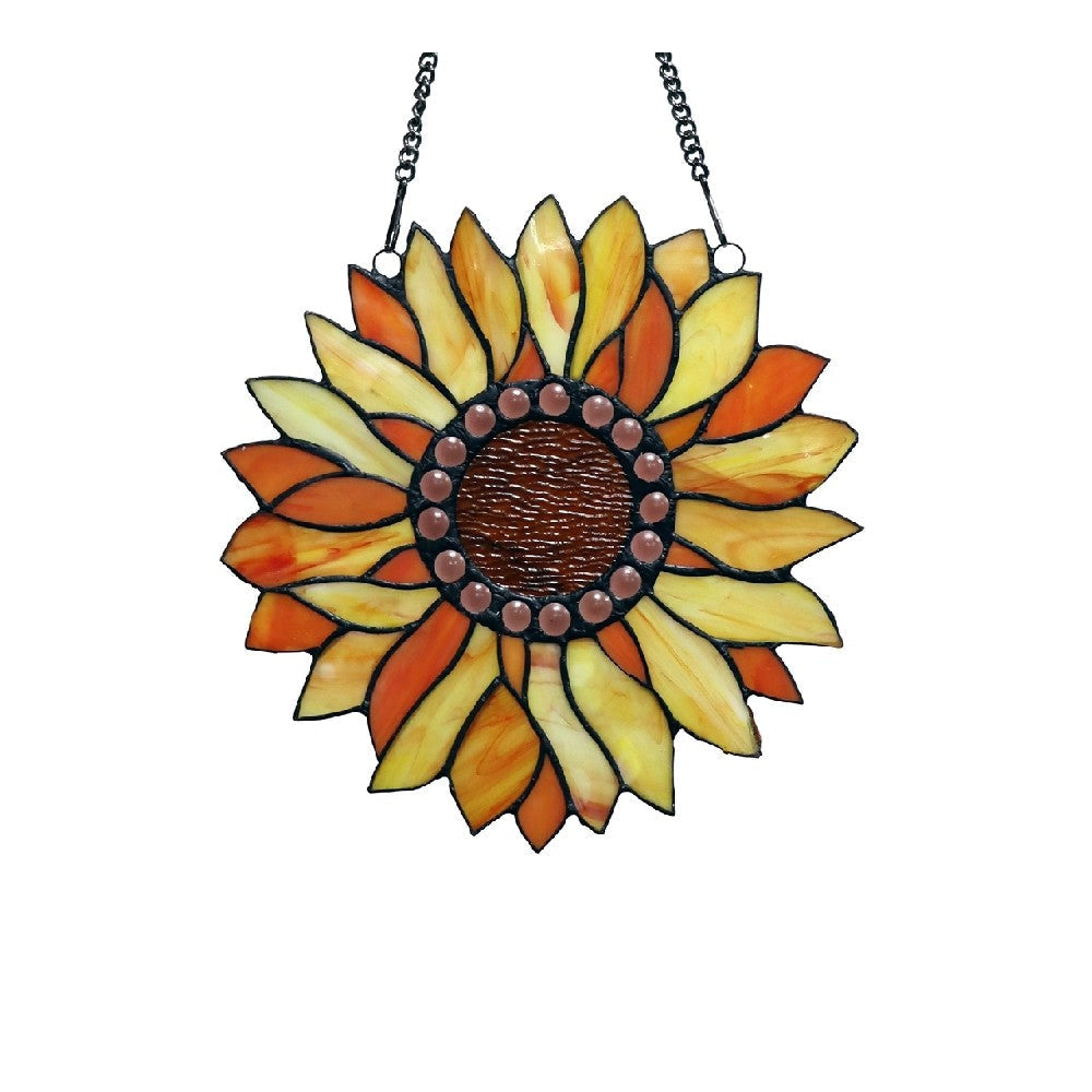 CHLOE Lighting SUNDANCE Tiffany-style Floral Stained Glass Window Panel 11’’ Height CHL-CH3P223BF11-RND