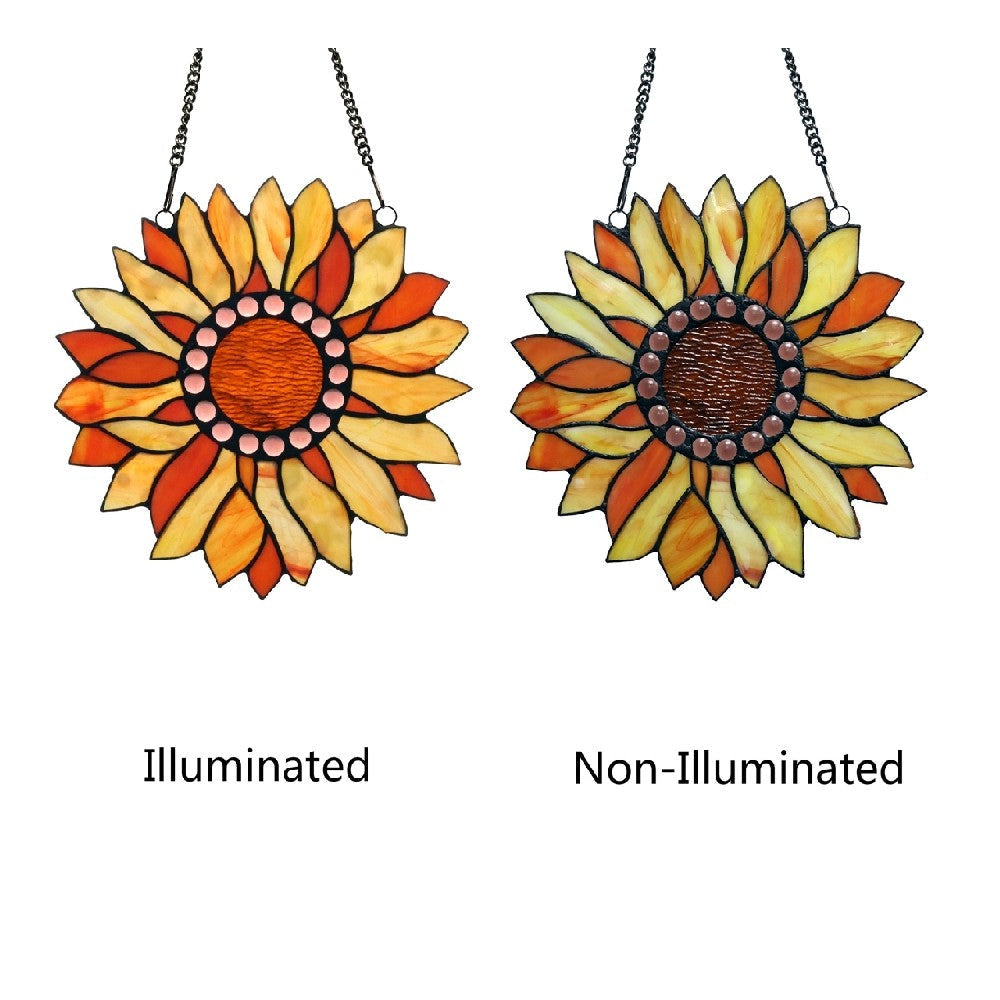 CHLOE Lighting SUNDANCE Tiffany-style Floral Stained Glass Window Panel 11’’ Height CHL-CH3P223BF11-RND