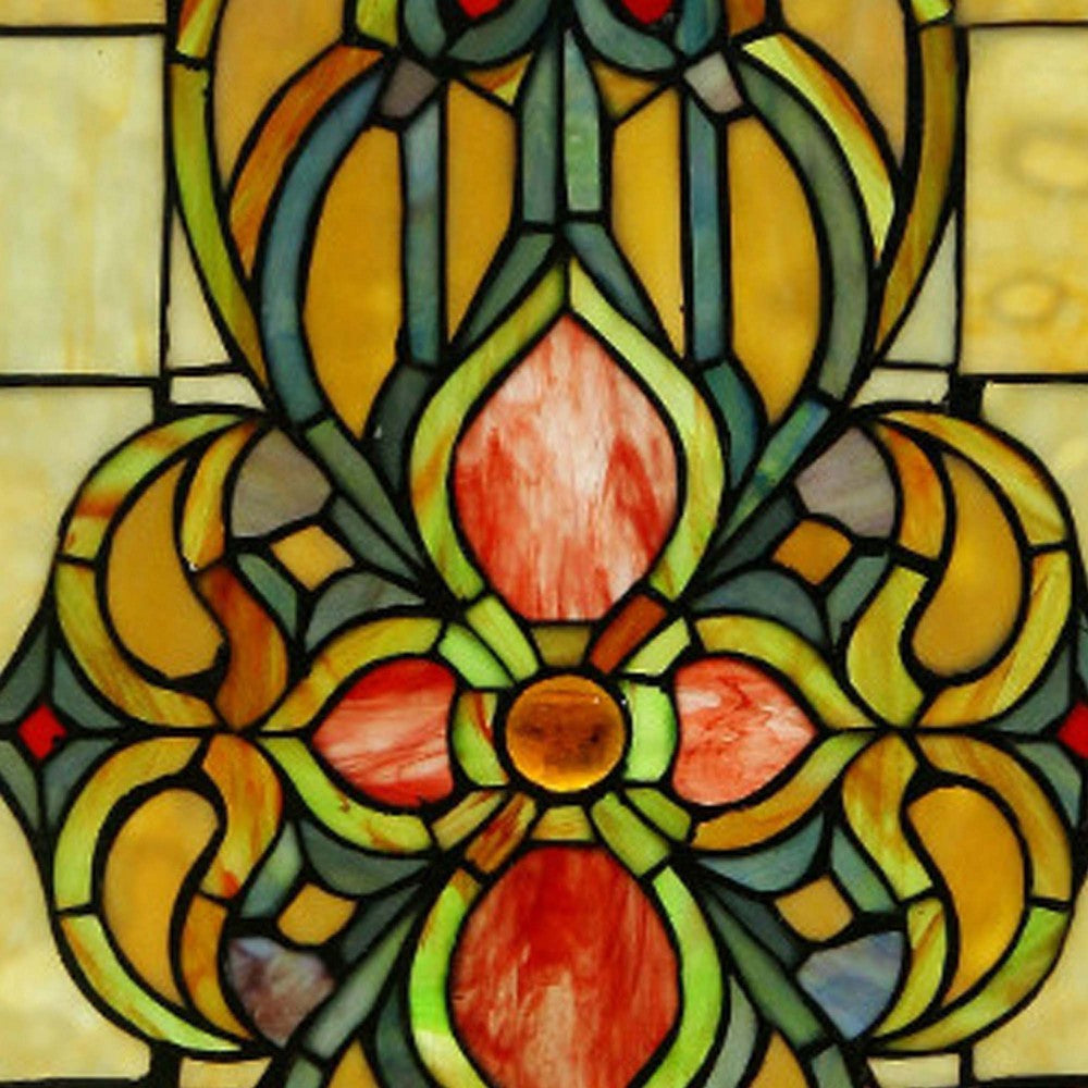 25 Inch Rectangular Glass Window Panel with Victorian Motifs Multicolor CHL-CH3P320VI24-GPN