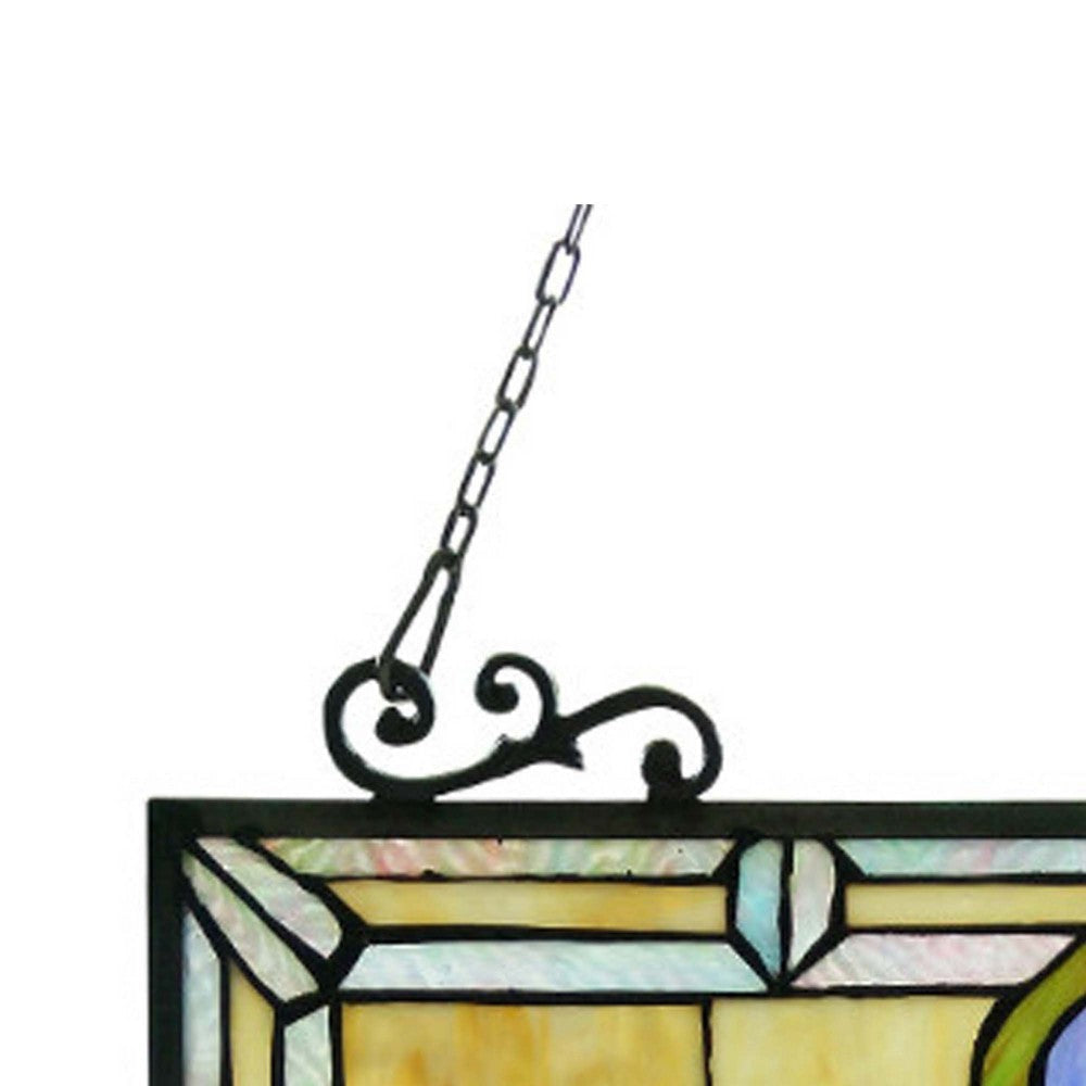 25 Inch Rectangular Glass Window Panel with Victorian Motifs Multicolor CHL-CH3P320VI24-GPN