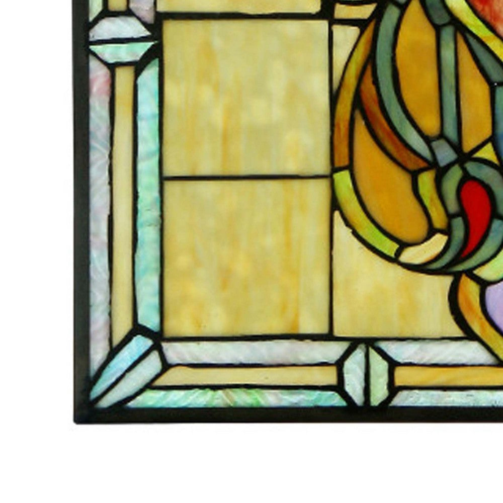 25 Inch Rectangular Glass Window Panel with Victorian Motifs Multicolor CHL-CH3P320VI24-GPN