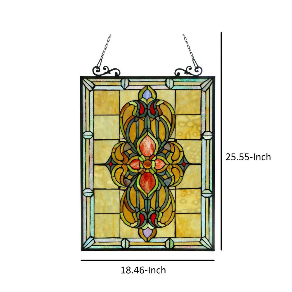 25 Inch Rectangular Glass Window Panel with Victorian Motifs Multicolor CHL-CH3P320VI24-GPN