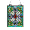 25 Inch Damask Tiffany Style Glass Window Panel, Multicolor