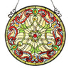 23.5 Inch Round Damask Tiffany Glass Window Panel, Multicolor