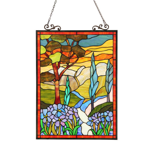 CHLOE Lighting ALMOS Tiffany-glass Floral Window Panel 18X24