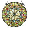23.5 Inch Round Floral Tiffany Glass Window Panel, Multicolor
