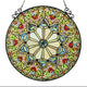 23.5 Inch Round Floral Tiffany Glass Window Panel, Multicolor