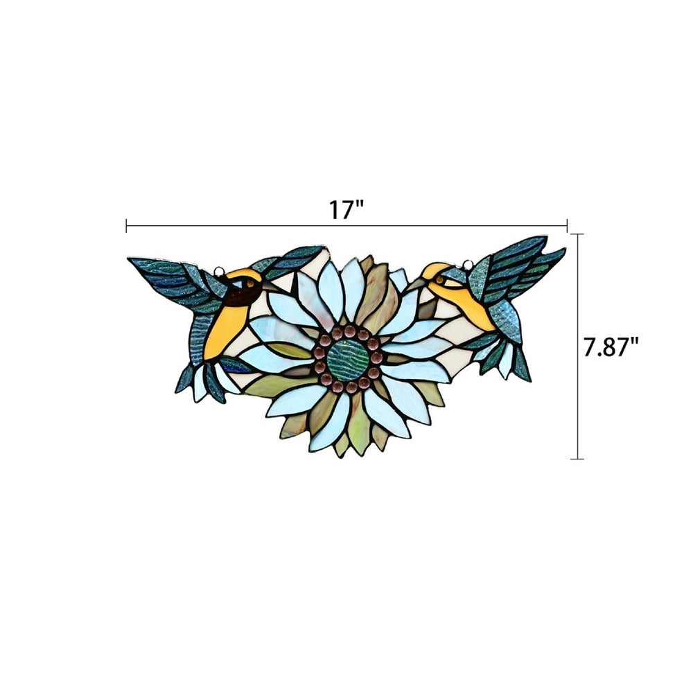 CHLOE Lighting SOAR Tiffany-style Blue Animal/Floral Design Window Panel 17’’ x 7.75’’ CHL-CH3P923BF17-HRT
