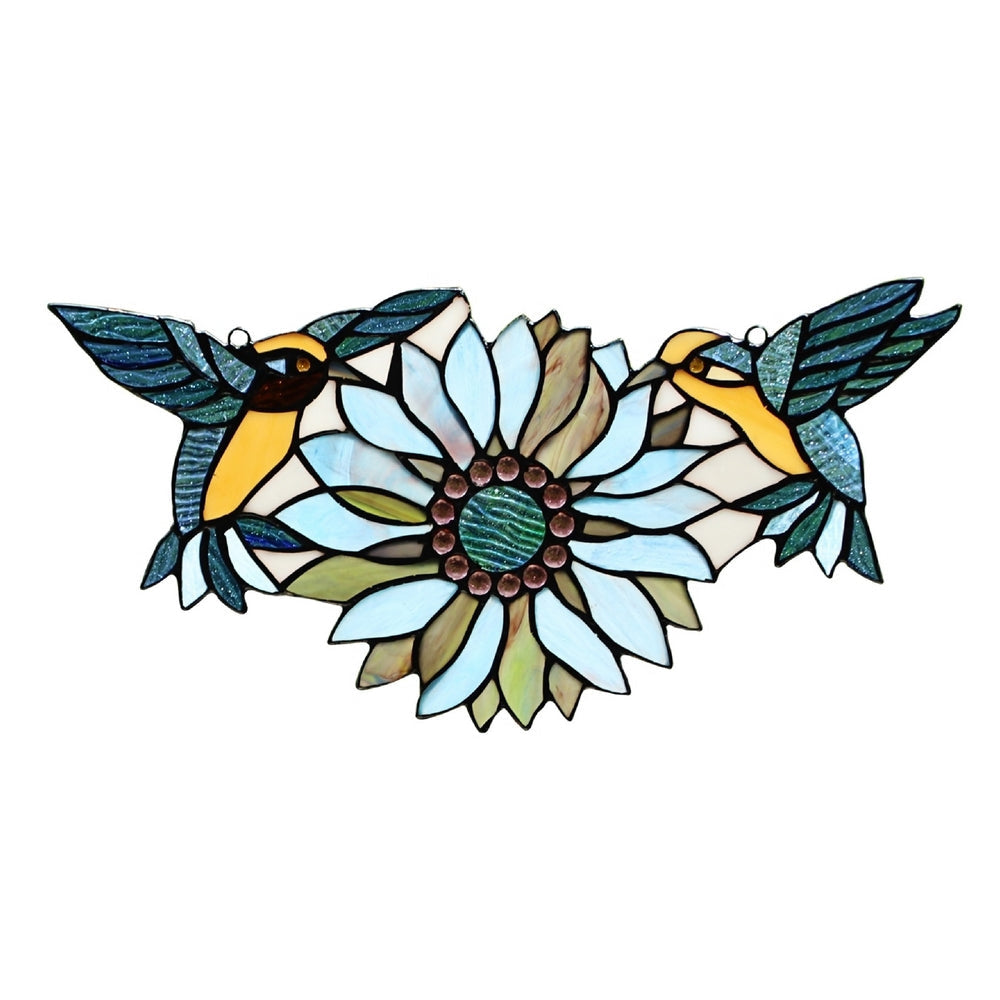 CHLOE Lighting SOAR Tiffany-style Blue Animal/Floral Design Window Panel 17" x 7.75"